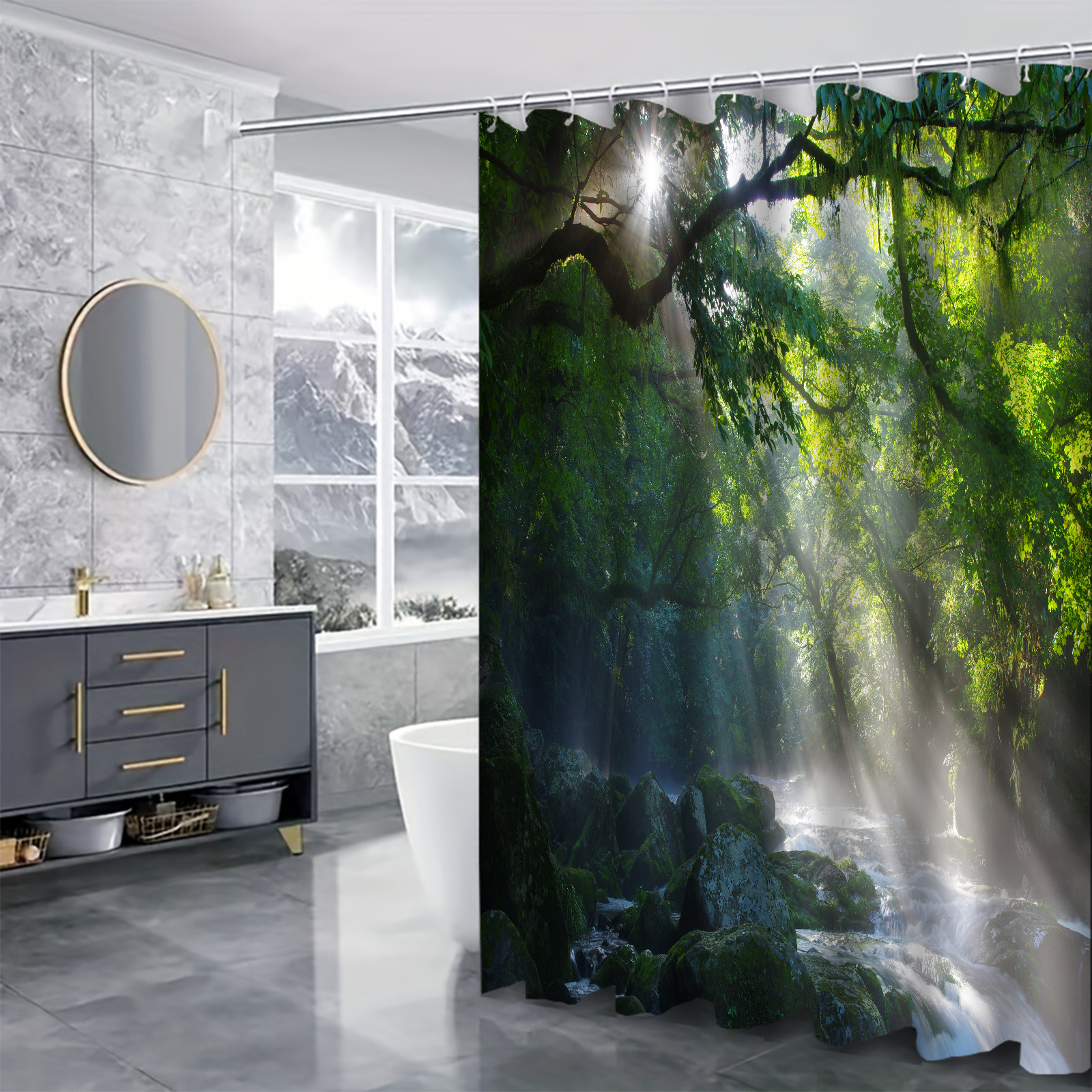 4pcs/set Bathroom Decor Waterproof Cloth Polyester Bath Curtain