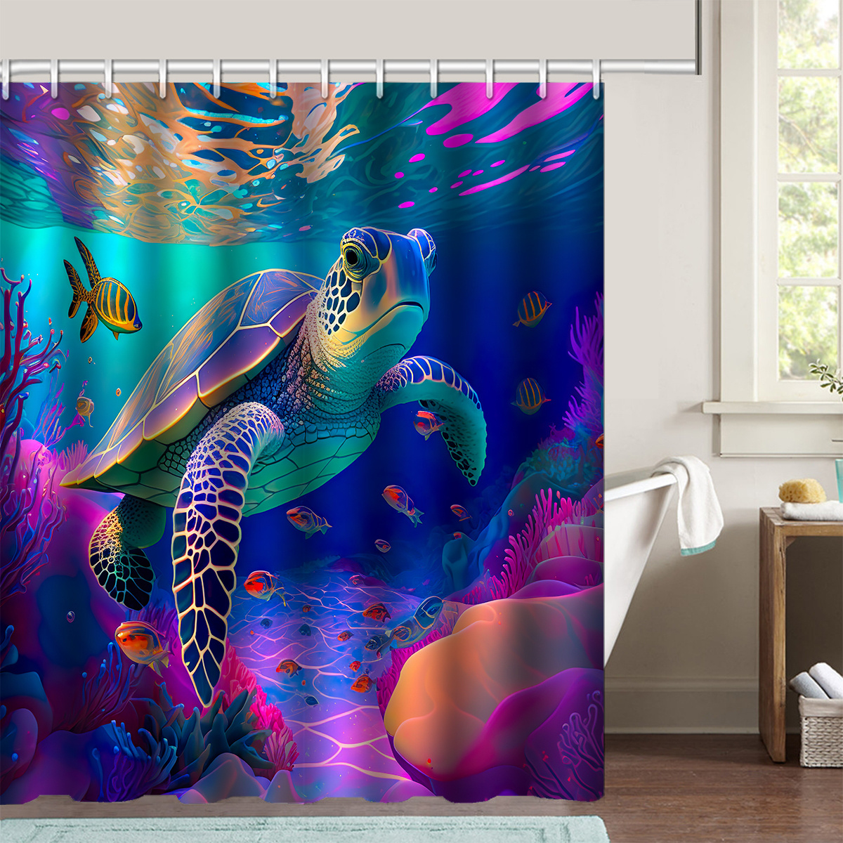 Marine Decoration Shower Curtain Waterproof Fabric Bathroom - Temu