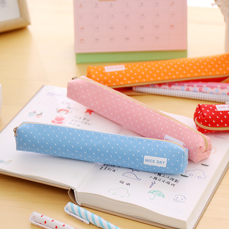 

1pcs Cute Pencil Case, Candy Color Kawaii Dot Canvas Pen Bag, Stationery Pouch For Girls Gift, Office School Supplies, Back To School Supplies Art Supplies