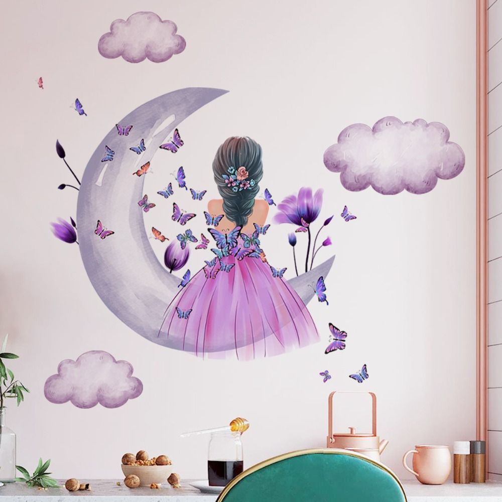 1 Autocollant Mural Artistique Fleurs Lune Fille Motif - Temu Belgium