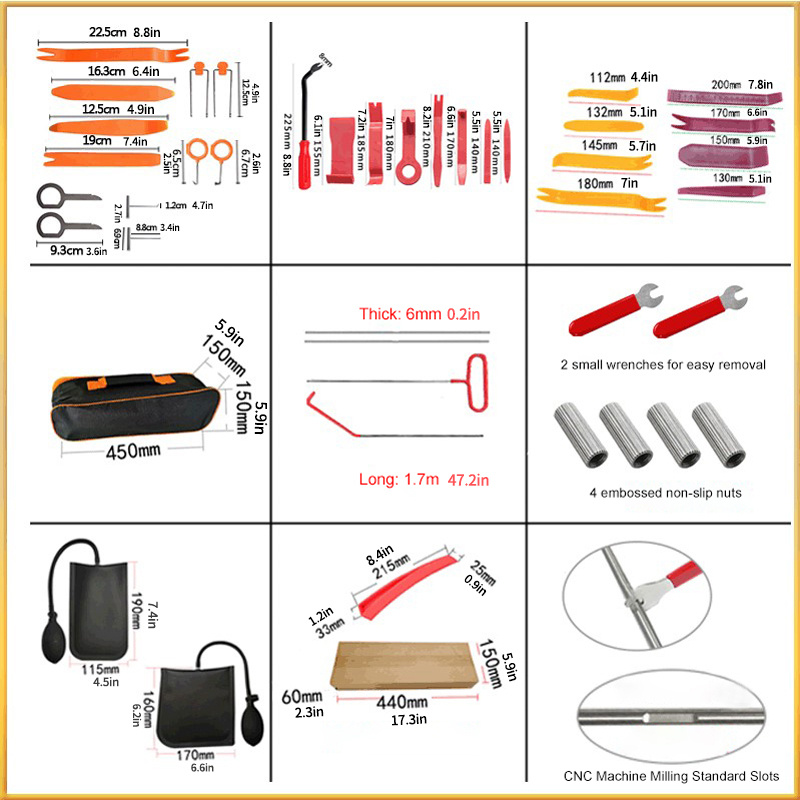 Omabeta Kit d'outils d'ouverture de porte de voiture 11pcs Kit d'Ouverture  de Porte de Voiture Agrippeur bricolage traitement