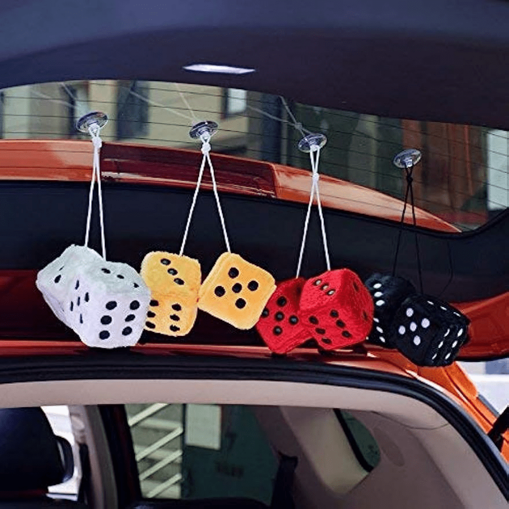 Car Pendant Colorful Plush Dice Automobiles Rear View Mirror Charms Hanging  Ornaments（1 Pair/White）