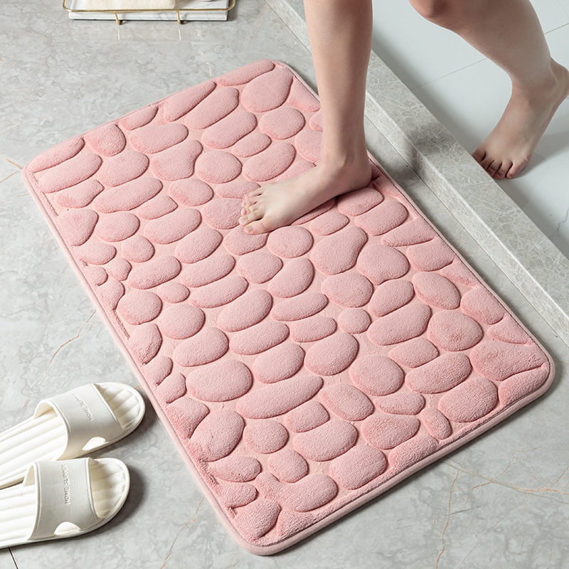 1pc Memory Foam Bathroom floor mats, Cobblestone Embossed Bathroom Mat,  Rapid Water Absorbent And Washable Bath Rugs, Non-Slip, Thick, Soft And