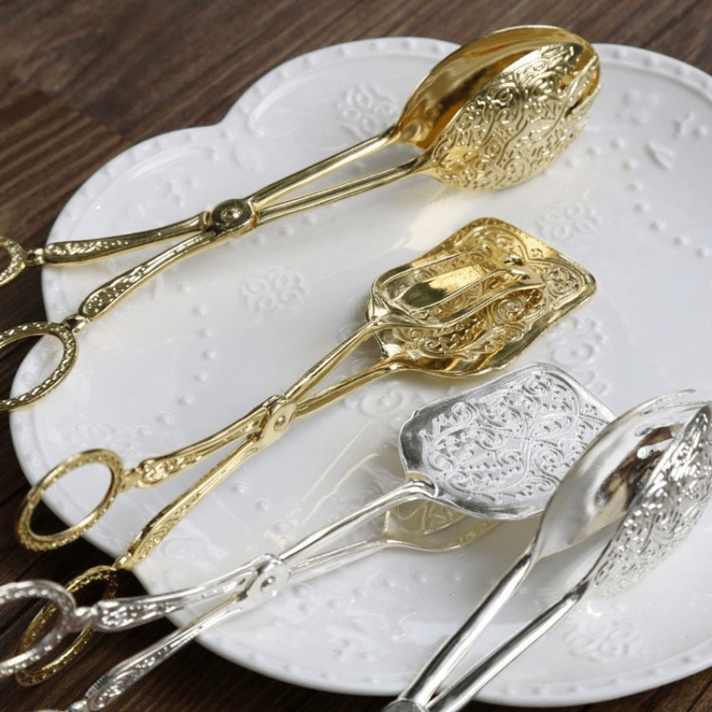 

1pc, Food Tong, Gold-plated Snack Cake Clip, Salad Bread Pastry Clamp, Baking Barbecue Tool, Fruit Salad Cake Clip, Kitchen Utensils, Kitchen Supplies, Kitchen Accessories, Kitchen Stuffs