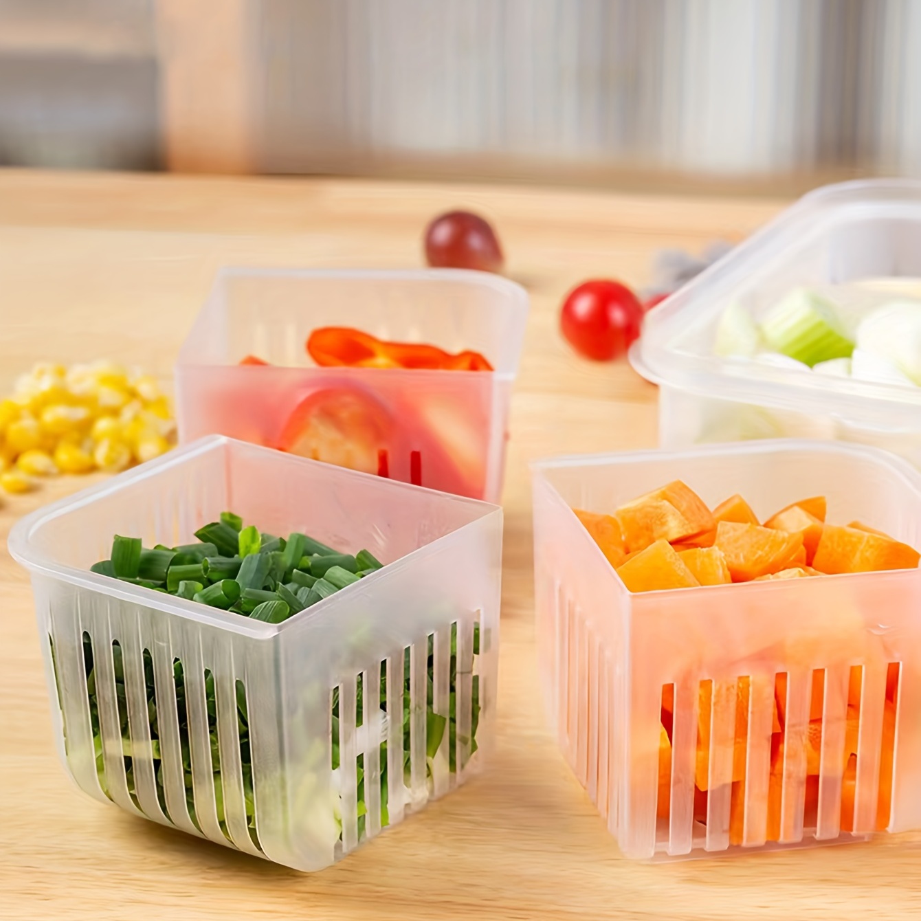 1pc Dual Grid Sealed Food Storage Container With Lid, Multifunctional  Plastic Organizer For Kitchen & Fridge
