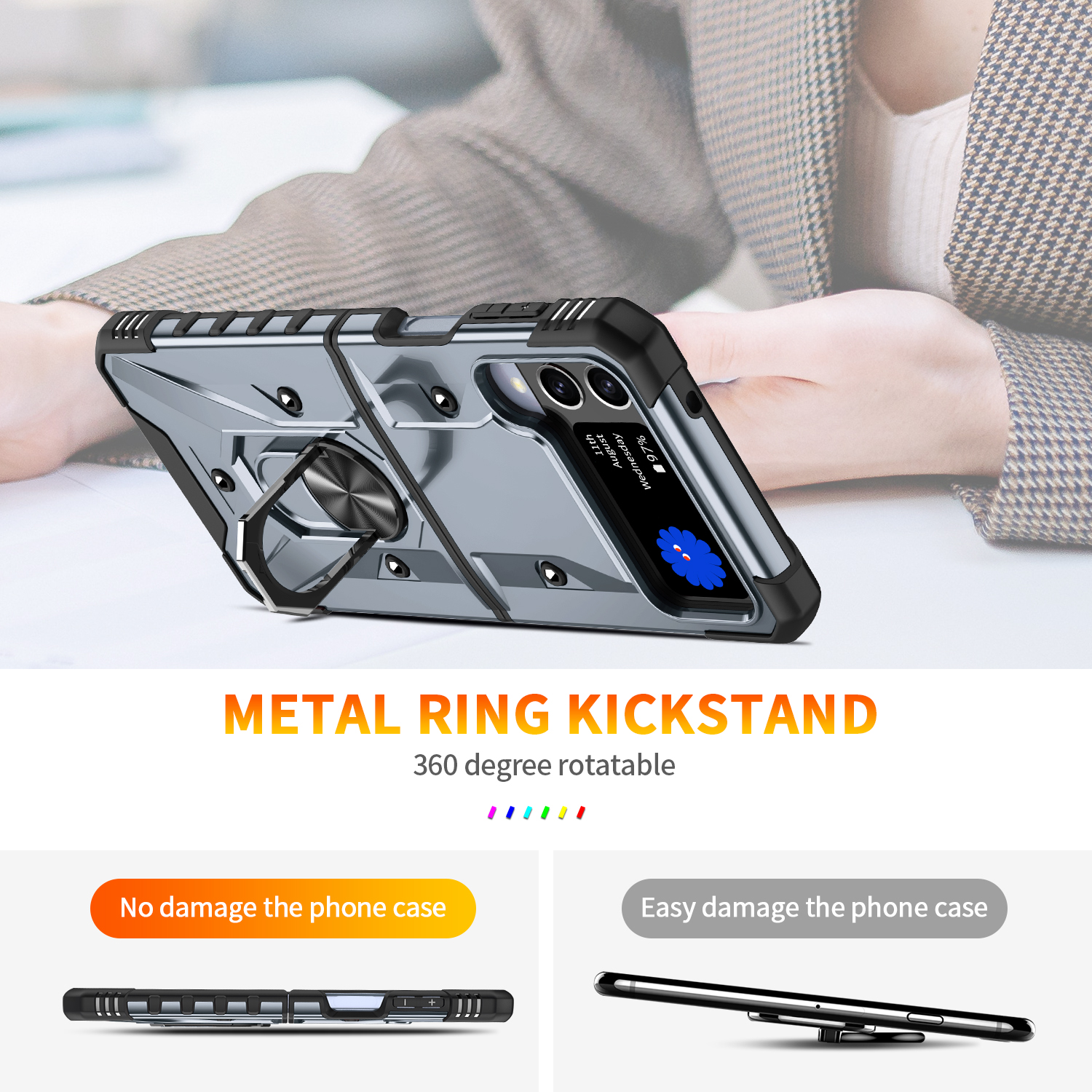 Military Phone Case With Ring Holder For Galaxy Z Flip 4/galaxy Z Flip 5/galaxy  Z Flip 3 Case - Temu
