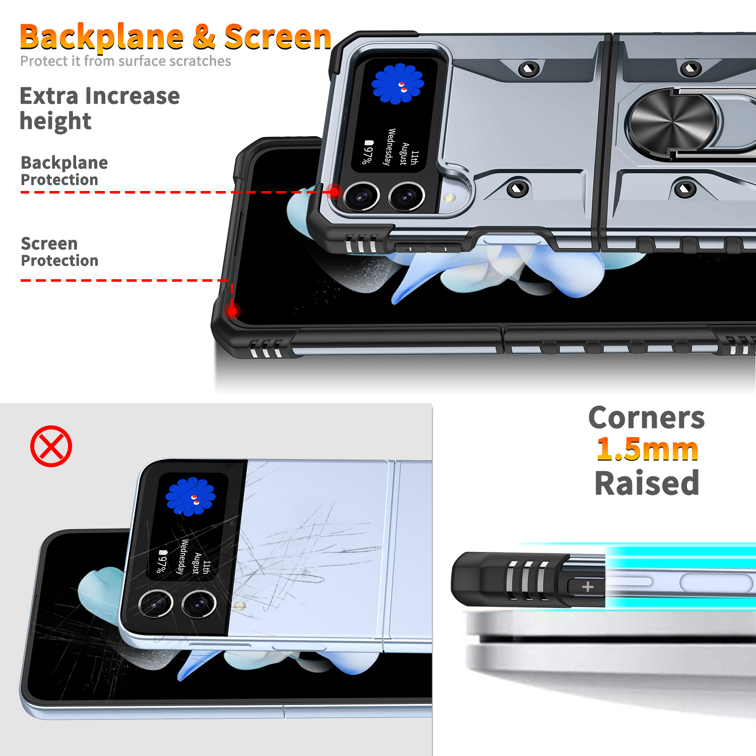 Military Phone Case With Ring Holder For Galaxy Z Flip 4/galaxy Z Flip 5/galaxy  Z Flip 3 Case - Temu