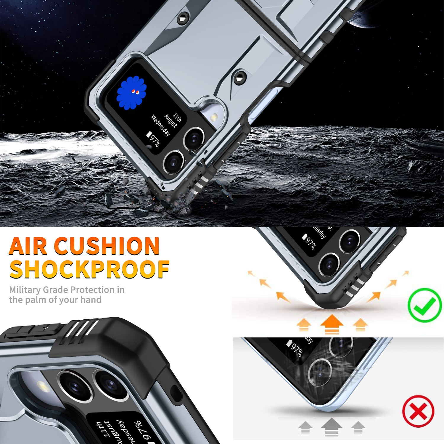 Military Phone Case With Ring Holder For Galaxy Z Flip 4/galaxy Z Flip 5/galaxy  Z Flip 3 Case - Temu