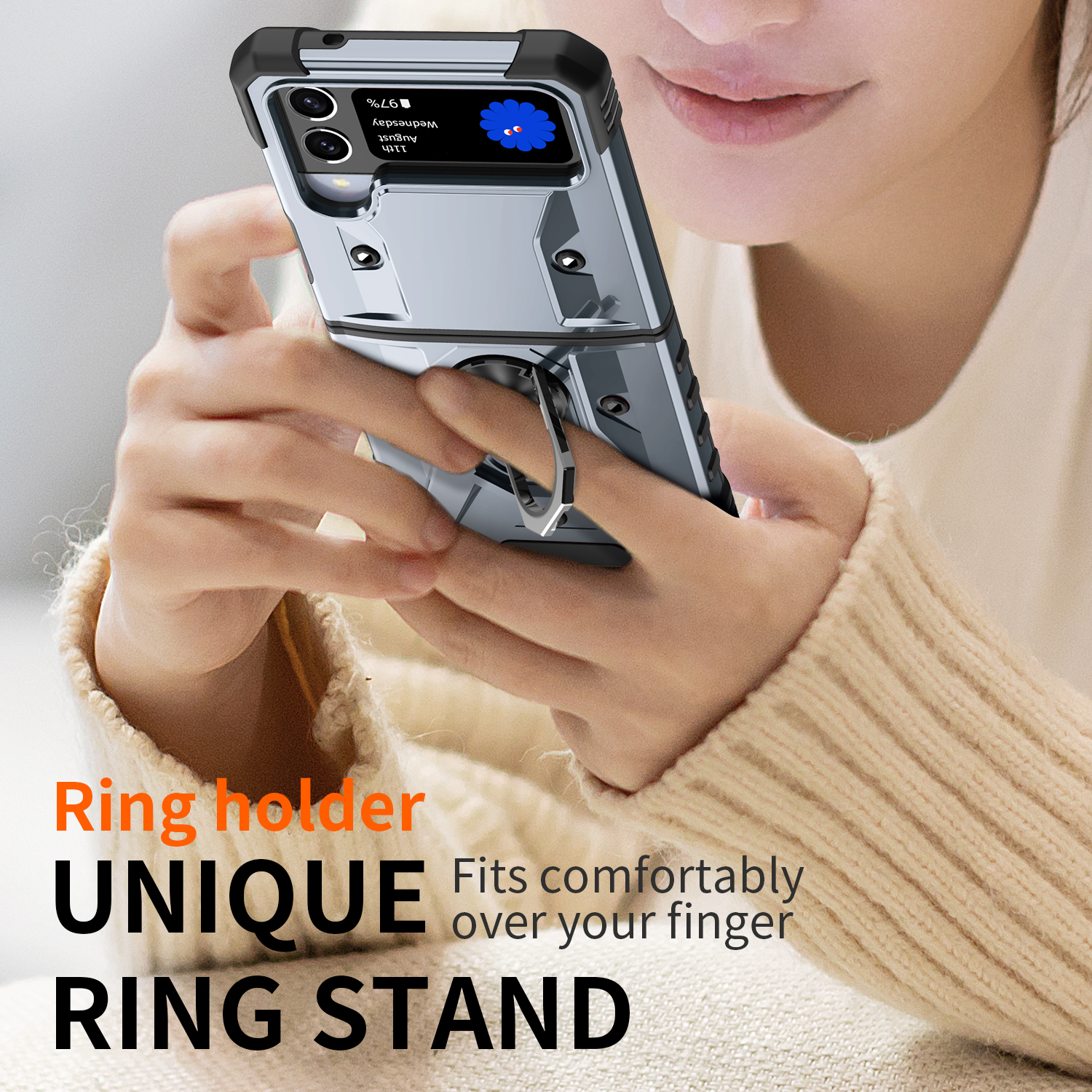 Military Phone Case With Ring Holder For Galaxy Z Flip 4/galaxy Z Flip 5/galaxy  Z Flip 3 Case - Temu