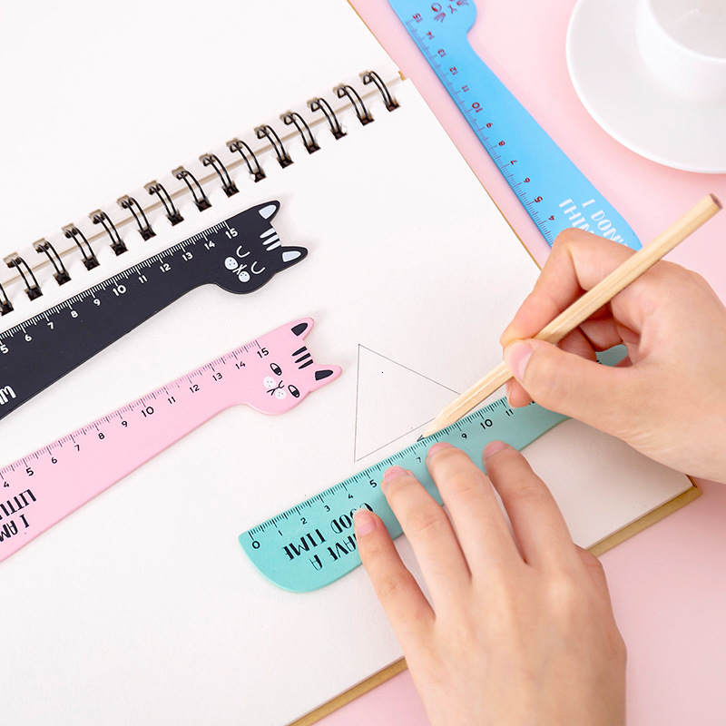 Cat Drawing Ruler Candy Colored Stationery Cartoon Gift - Temu