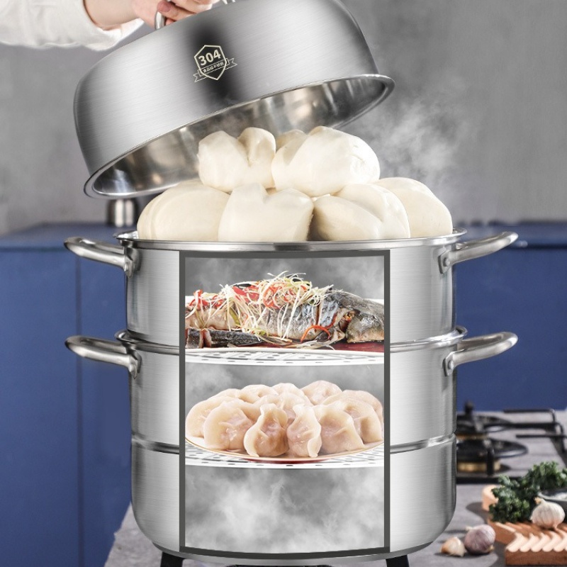 1 set 3-Tier Stainless Steel Steamer Set - Easy Chinese Kitchen Cooking  with Non-Stick Pot and Lids