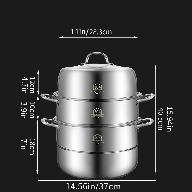 US Steamer Cooker Steam Pot Set Stainless Steel Kitchen Cookware Hot Pot 3  Tier