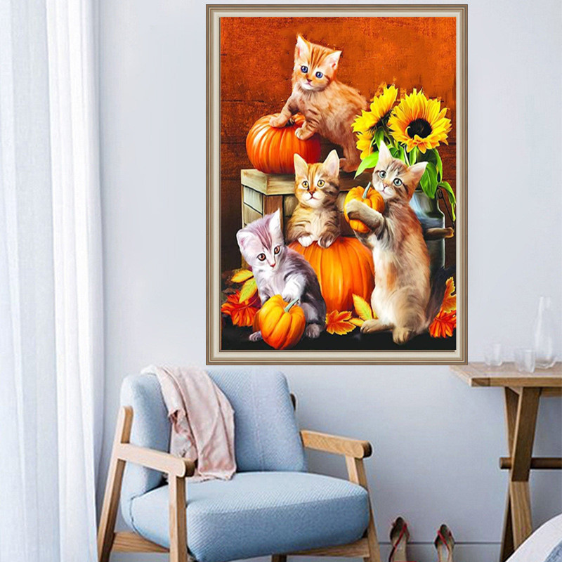 1pc Full Square Diy Diamond Painting Cat Sunflower Diamond Mosaic Animal  Home Decor