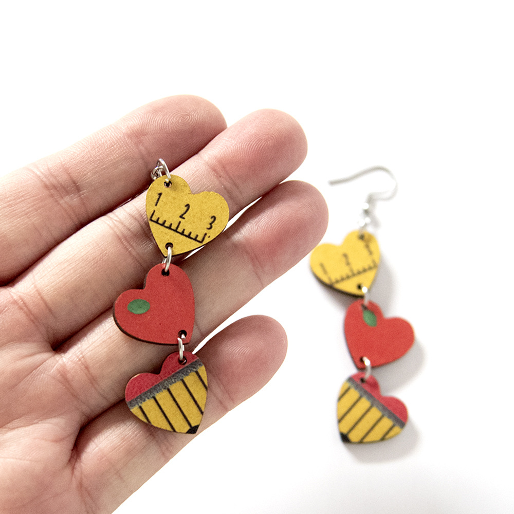 Women's Romantic Love Heart Tassel Earrings Wooden Double - Temu