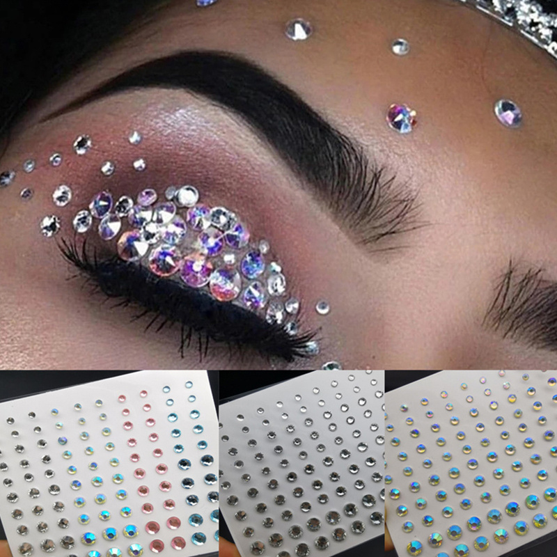 Face Jewels Tattoo Shiny Rhinestones Eyebrow Stickers 3D Diamond