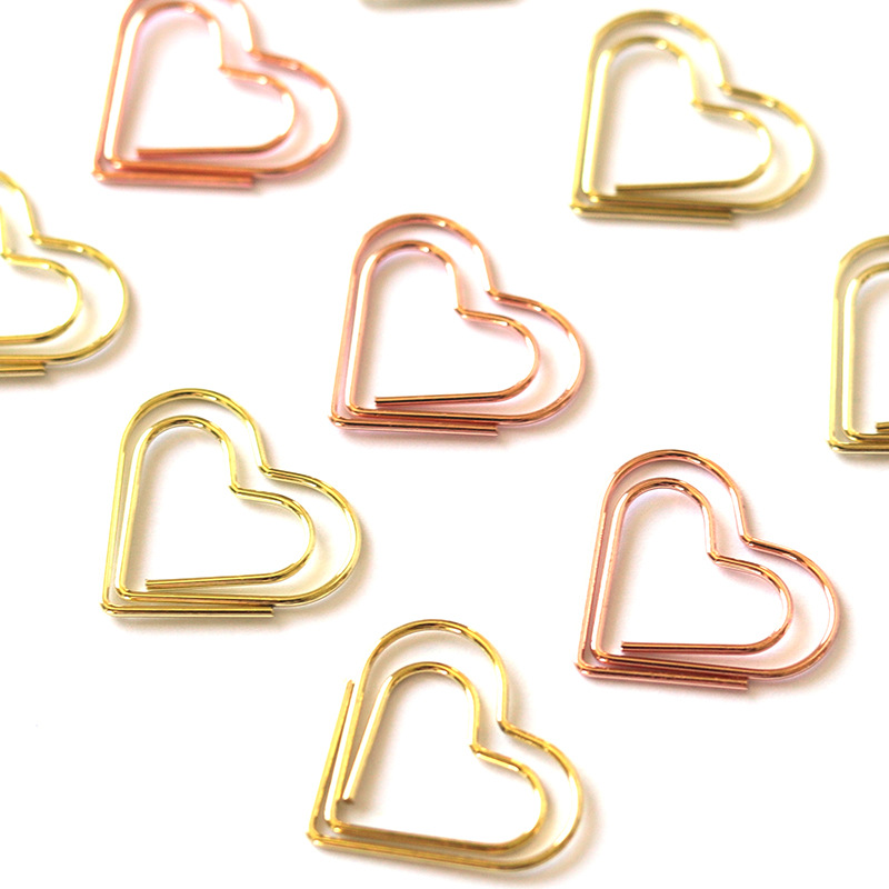 100pcs Heart Shaped Paper Clips Metal Bookmarks Clamps Student Stationery 