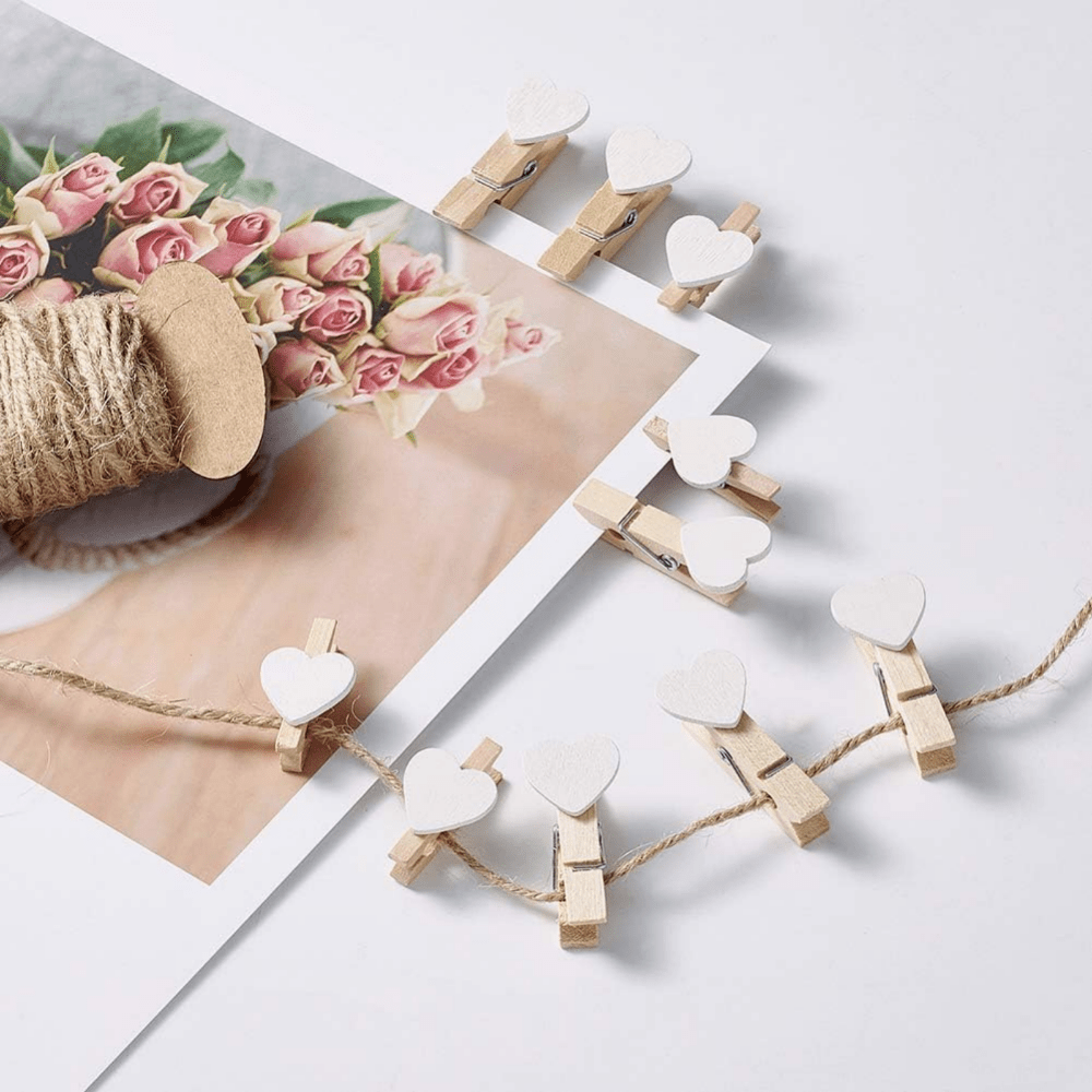 Clothes Pins Mini Clothespins White - 100 PCS Wooden Small  Clothespins for Pictures with Jute Twine Tiny Photo Paper Clip, Ideal for  Baby Shower, Crafts, Chip Clips, Home Office Decoration 