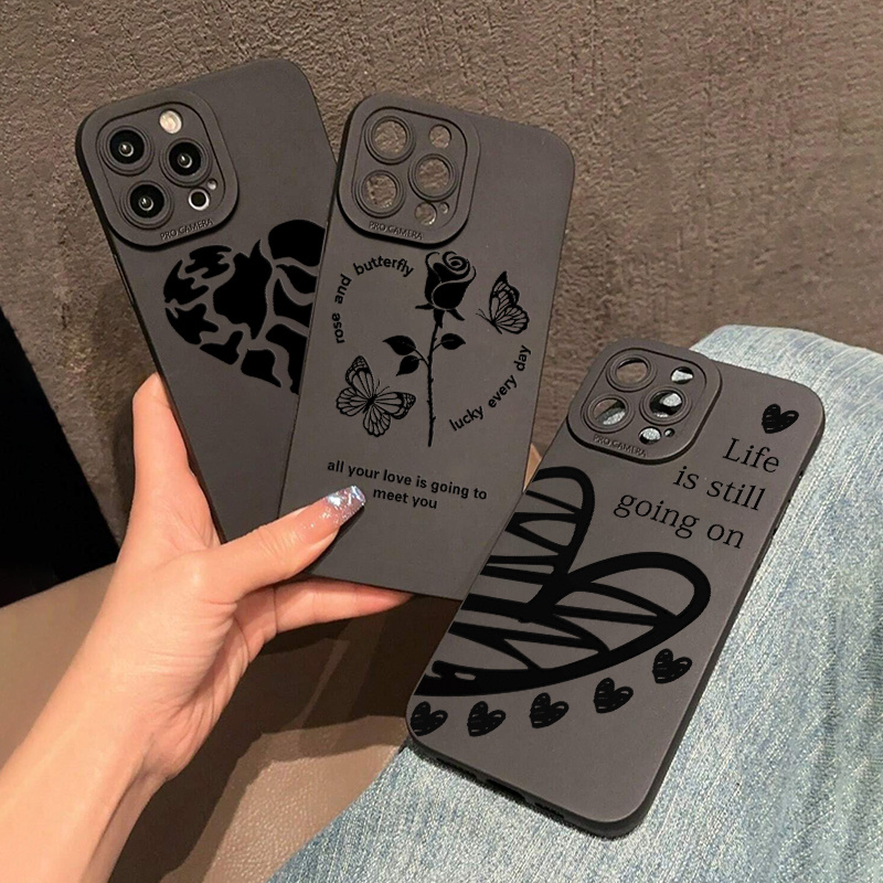 

3pcs Black Heart Series Graphic Pattern Phone Case For Iphone 14, 13, 12, 11 Pro Max, Xs Max, X, Xr, 8, 7, 6, 6s Mini, Plus, 2022 Se, Gift, Black Anti-slip Anti-fingerprint Fall Car Phone Cases