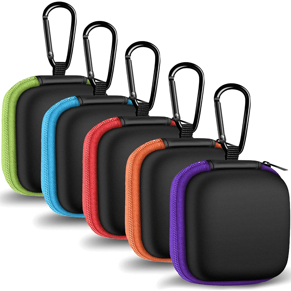 

1pc Nylon Eva Hard Shell Portable Earbud Case With Carabiner Clip - Multi-compartment Organizer For Headphones, Earbuds, Sd Cards, Camera Chips - Zipper & Mesh Pocket