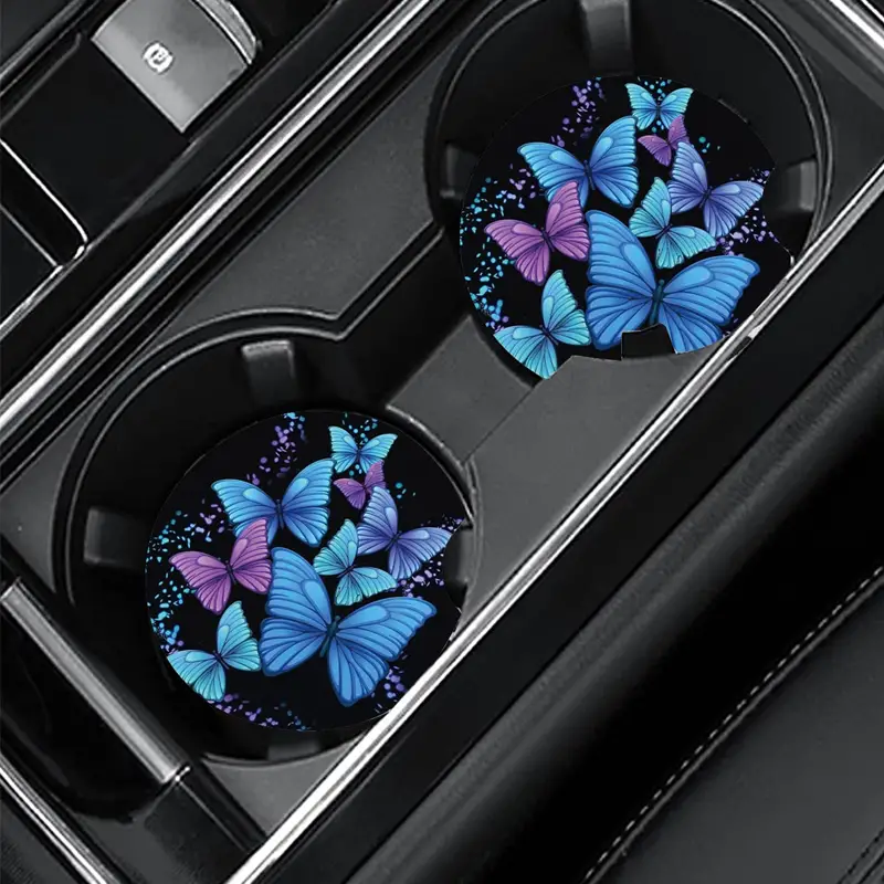 2 Stück Auto Untersetzer Schönes Blaues Schmetterlingsdesign