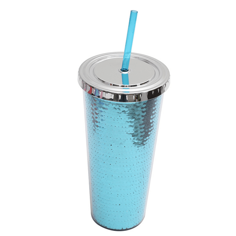 summer Cold Water Cup Tumbler With Straw Double Layer Plastic