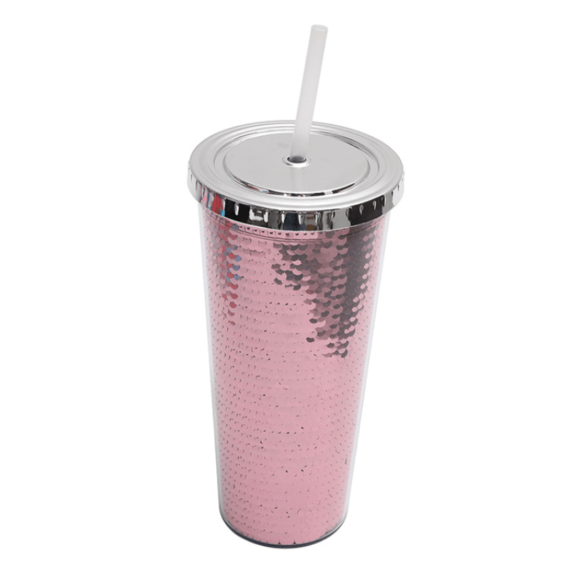Sequin Tumbler With Straw Plastic Water Cups Double layer - Temu