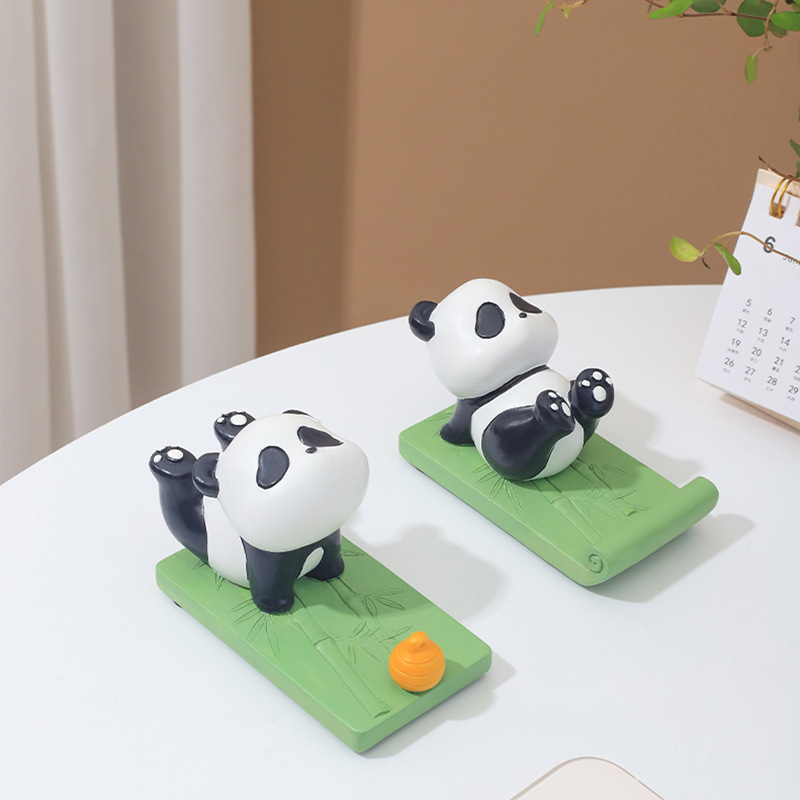 Support De Téléphone Panda En Résine Pour Une Décoration De Bureau