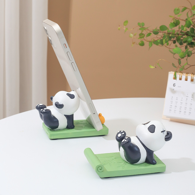 Support De Téléphone Panda En Résine Pour Une Décoration De Bureau