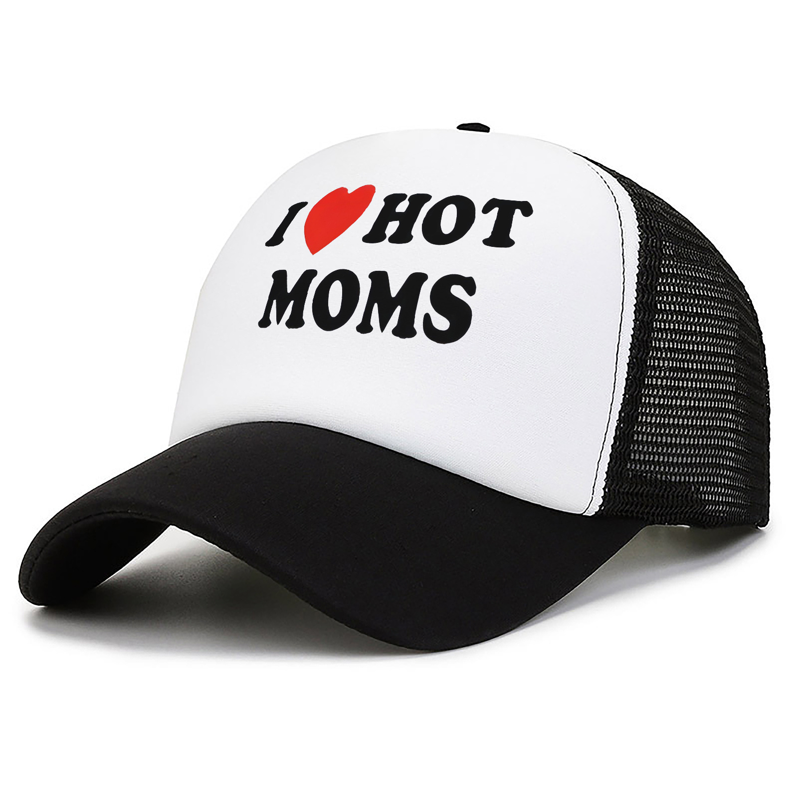 1pc Funny Trucker Hats, I Love Hot Moms Printed Hat, For Adults Adjustable Washable Baseball Fishing Caps, Novelty Gift Outdoor Sport Caps For