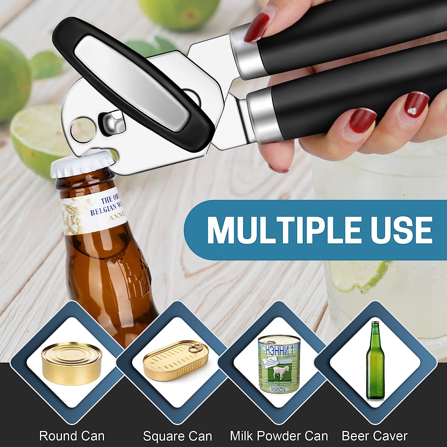 Can Opener Manual Handheld Strong Manual Can Opener Smooth Edge Cut, Can  Opener Heavy Duty, Comfortable Soft Handle, Built-in Bottle Opener, Black -  Temu
