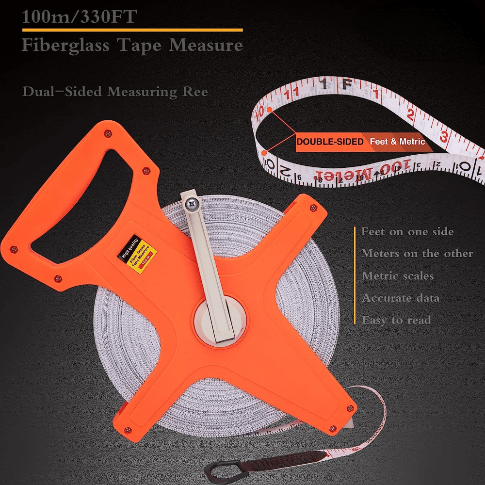 Kanayu 2 Pieces 330 Ft Fiberglass Tape Measure Open Reel Tape Measure  Retractable Long Tape Measure with Feet and Meters Measuring Tape Reels  Yard for Engineer Sport Field Project Construction 