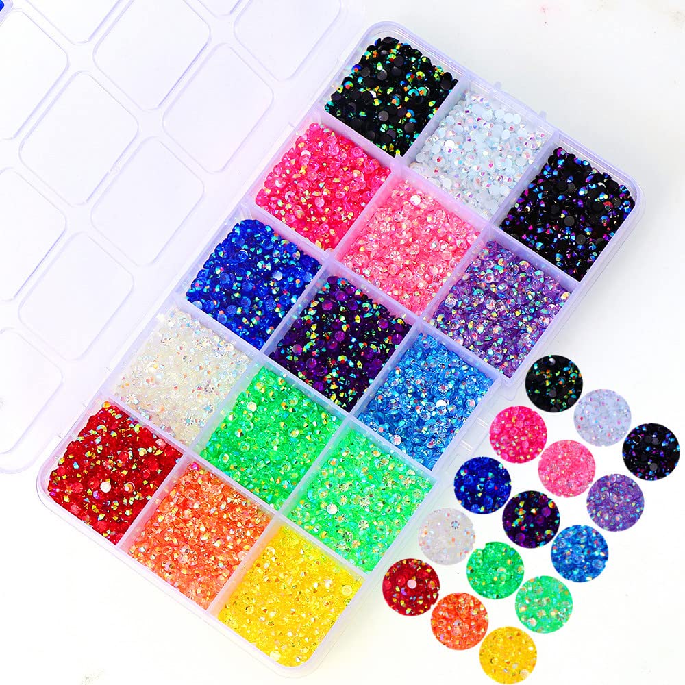 Bcloud 12Grids/Box Nail Art Rhinestone Flat Back Non-Drop Lightweight Mixed Colorful AB Nail Art Glitter Decorations for Manicure, 3