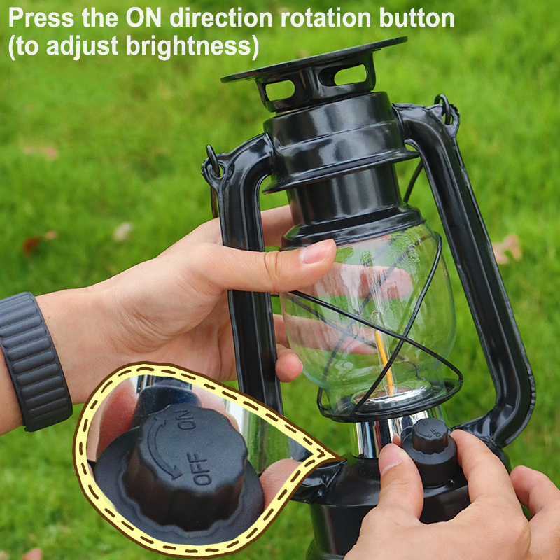 Portable Retro Led Camping Light With Hook Adjustable Brightness Outdoor  Lantern