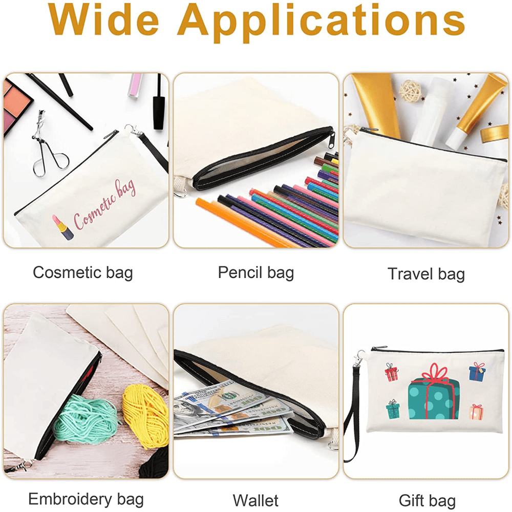 Sublimation Blank Canvas Makeup Bags Blank DIY Cosmetic Makeup Bags Canvas  Pen Case Pencil Bags Sublimation Blank Pouch with Zipper