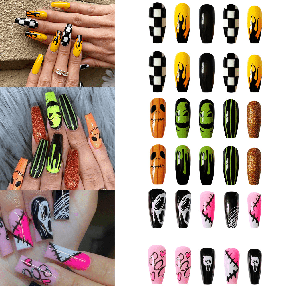 Extra Long Coffin Fake Nails, Halloween Press On Nails With Cute Ghost  Silvery Glitter Cobweb And Moon Spider Design, Glossy Glue On Nails For  Women Girls - Temu Belgium