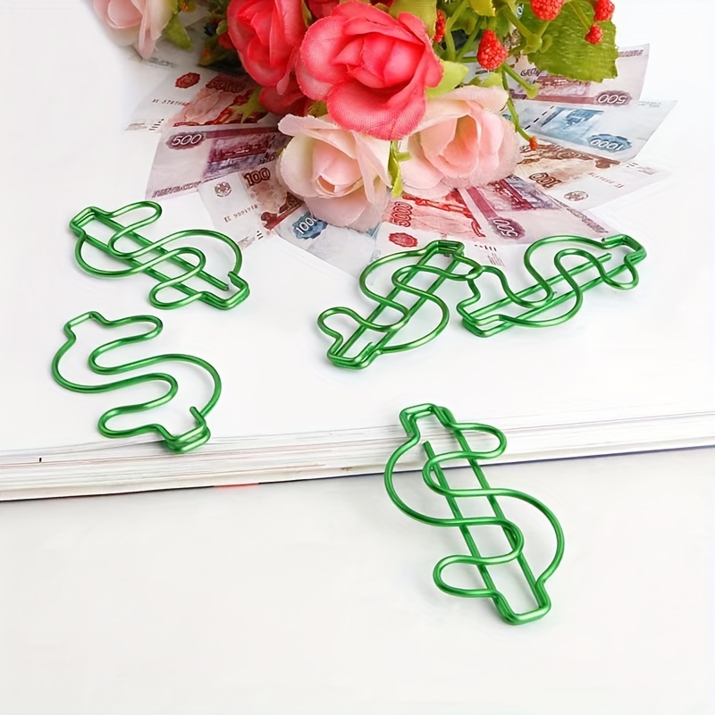 10pcs Green Dollar Paper Clips - Funny Special Shaped Clips