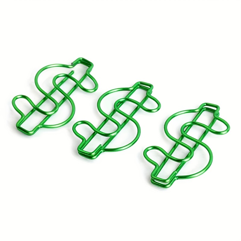 10pcs Green Dollar Paper Clips - Funny Special Shaped Clips