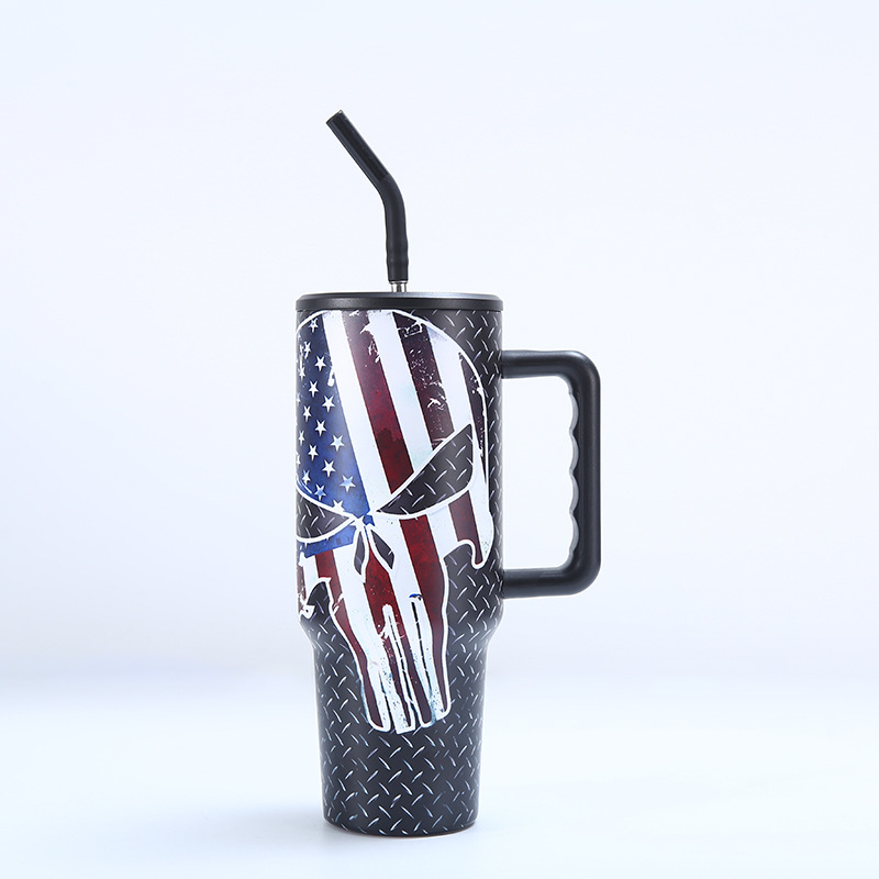 1pc, US Flag Tumbler With Lid And Straw, 40oz Stainless Steel Thermal Water  Bottle With Handle, Portable Drinking Cups, For Car, Home, Office, Summer