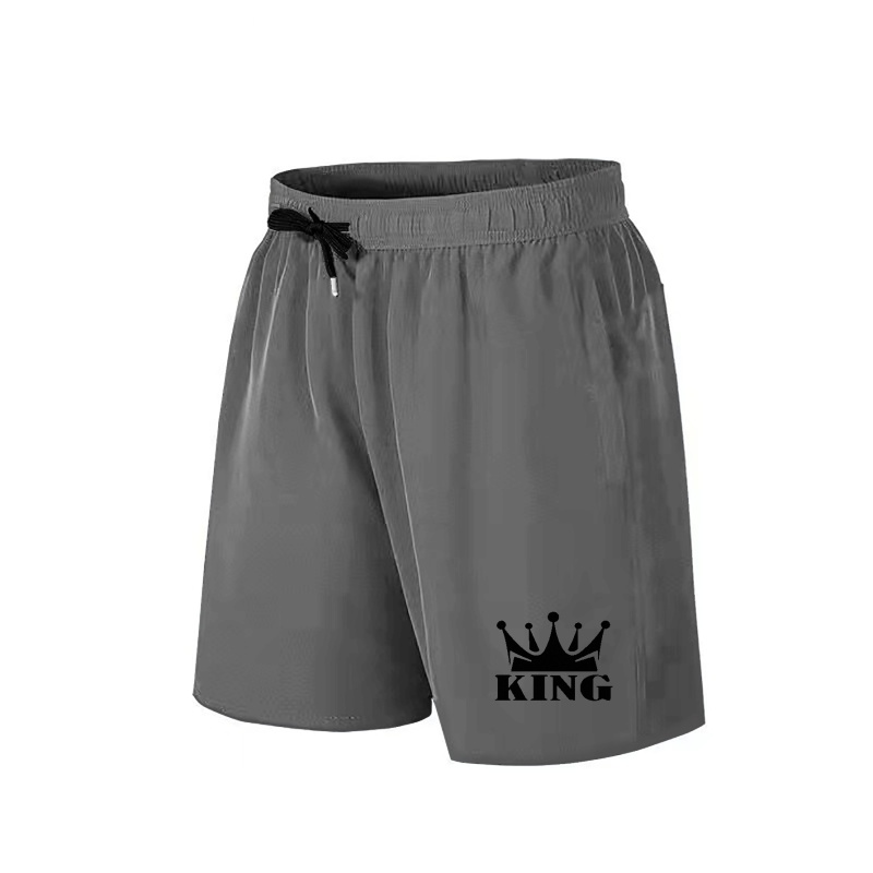 

Men's Plus Size "crown King" Print Solid Color Loose Shorts Activewear, Drawstring Sport Shorts, Lightweight Athletic Shorts For Gym Fitness Workout