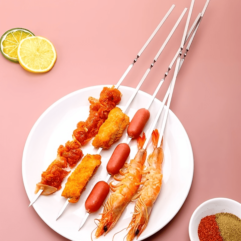Reusable Skewers for Barbecue Grill Stainless Steel Skewers Shish Kebab BBQ  Camping Flat Forks Gadgets Kitchen Accessories Tools