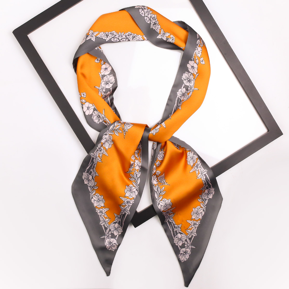 Gothic Chain Print Skinny Scarf Key Tassel Pattern Ribbon Neck Tie