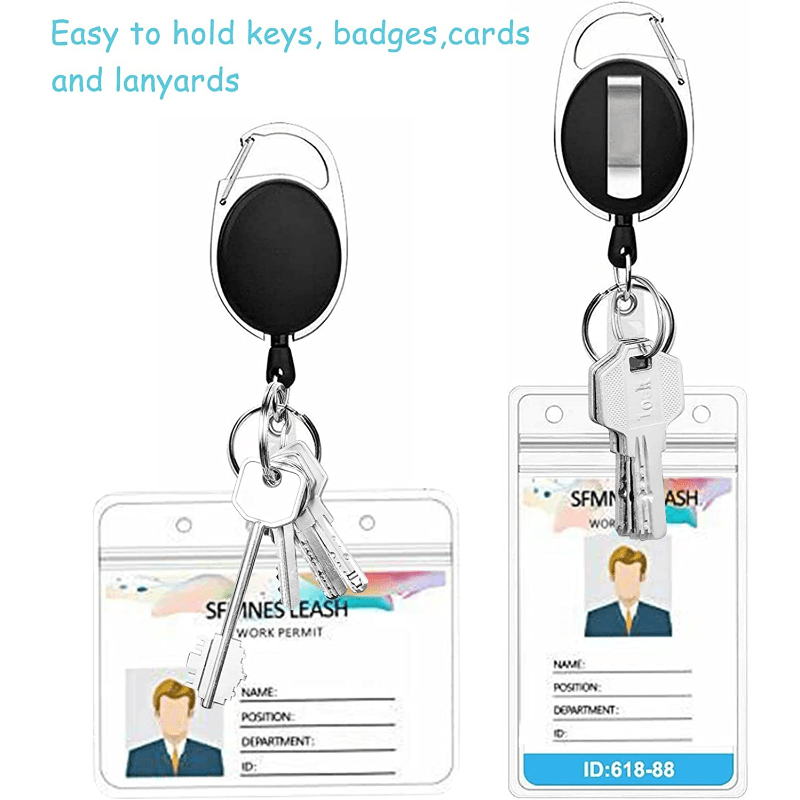 Retractable Badge Holder with Carabiner Reel Holder, Bulk ID Card Key Fob with Loop, Heavy Duty Black Key Chain Extender for Office Working