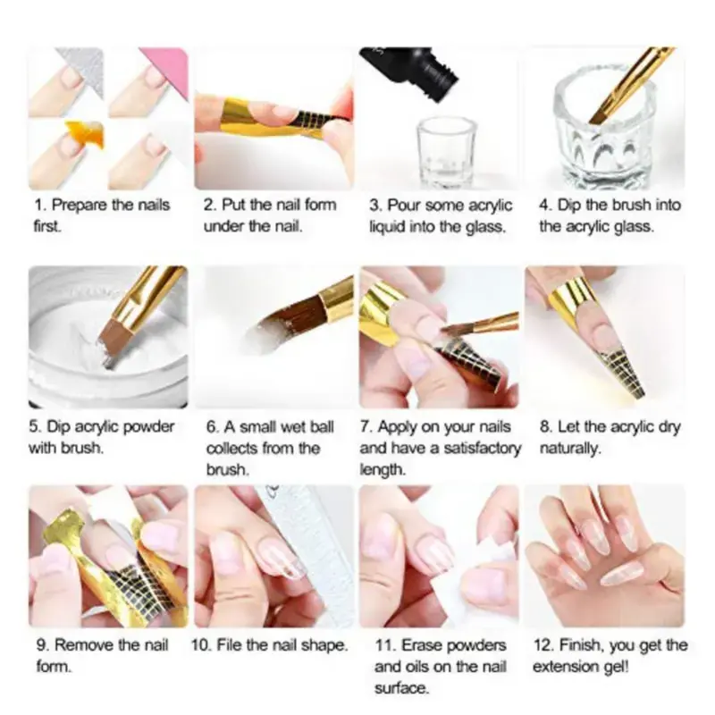 acrylic nail art kit nail art manicure set acrylic powder brush glitter file french tips uv lamp nail art decoration tools nail drill set for beginners with everything at home details 8