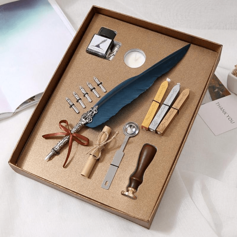 Feather Pen Ink Set Glittering Quill Pen Set Antique - Temu