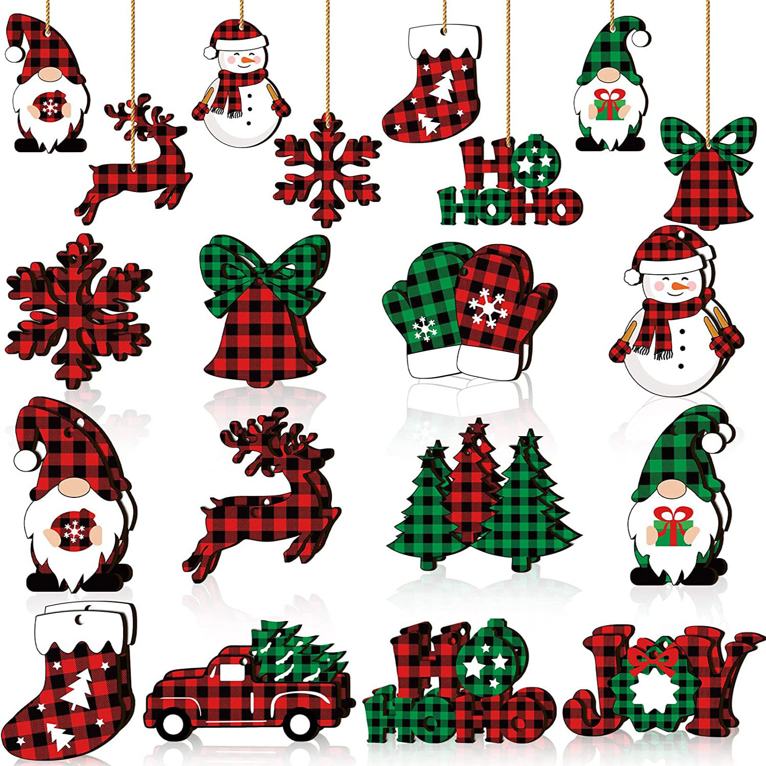 

24pcs Festive Red & Green Lattice Wooden Ornaments - Perfect For Christmas Tree, Yard & Party Decorations!