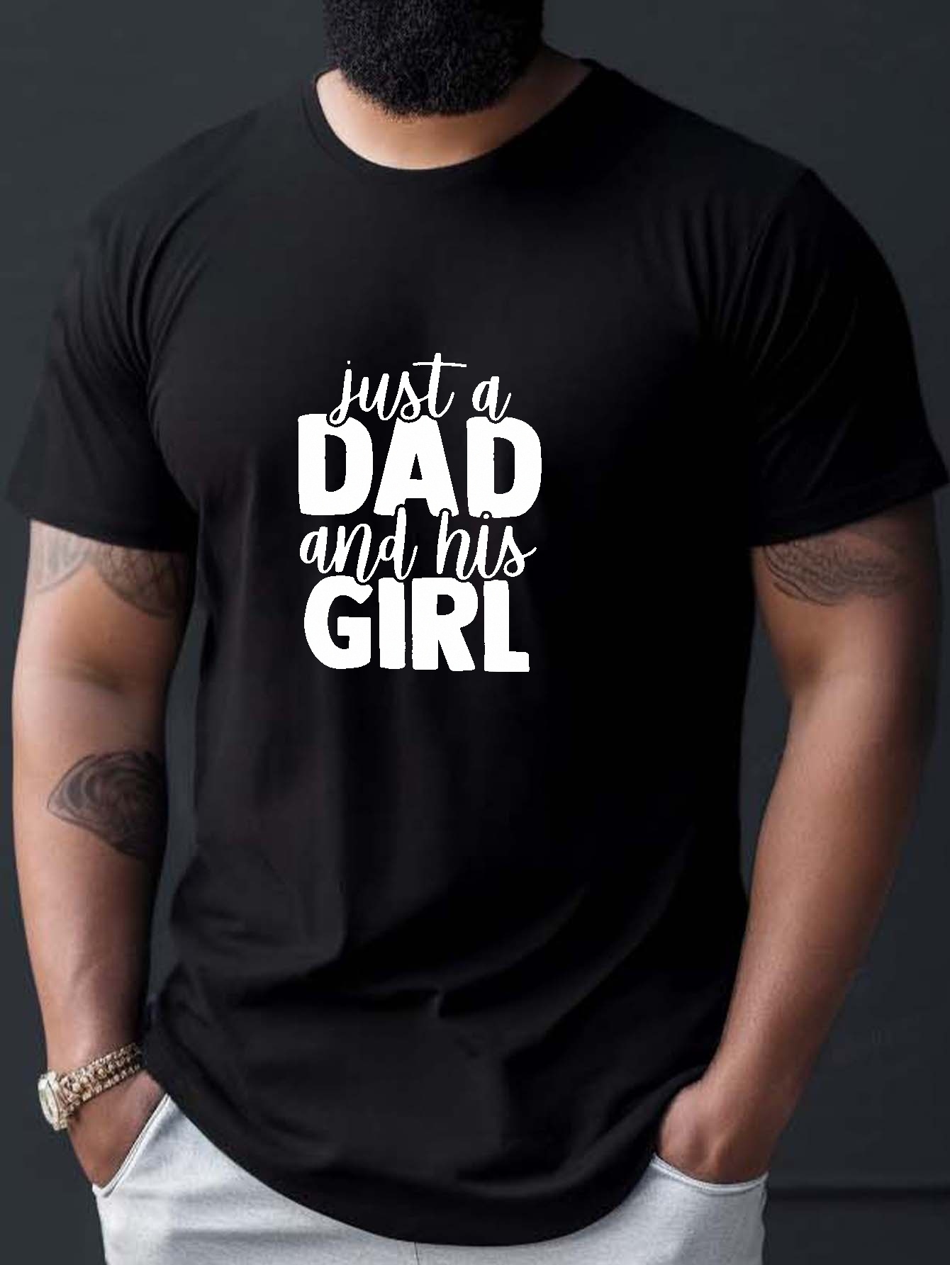 Fathers Day Girl Dad Letter Pattern Print Mens Comfy T Shirt