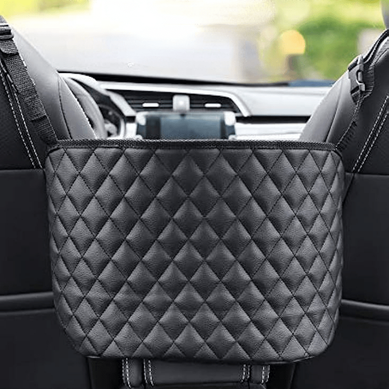 Car Handbag Holder Between Seats With Pocket, Pu Leather Car Purse Holder  Car Storage Organizer Barrier Of Backseat Pet And Kids,Black : :  Home Improvement