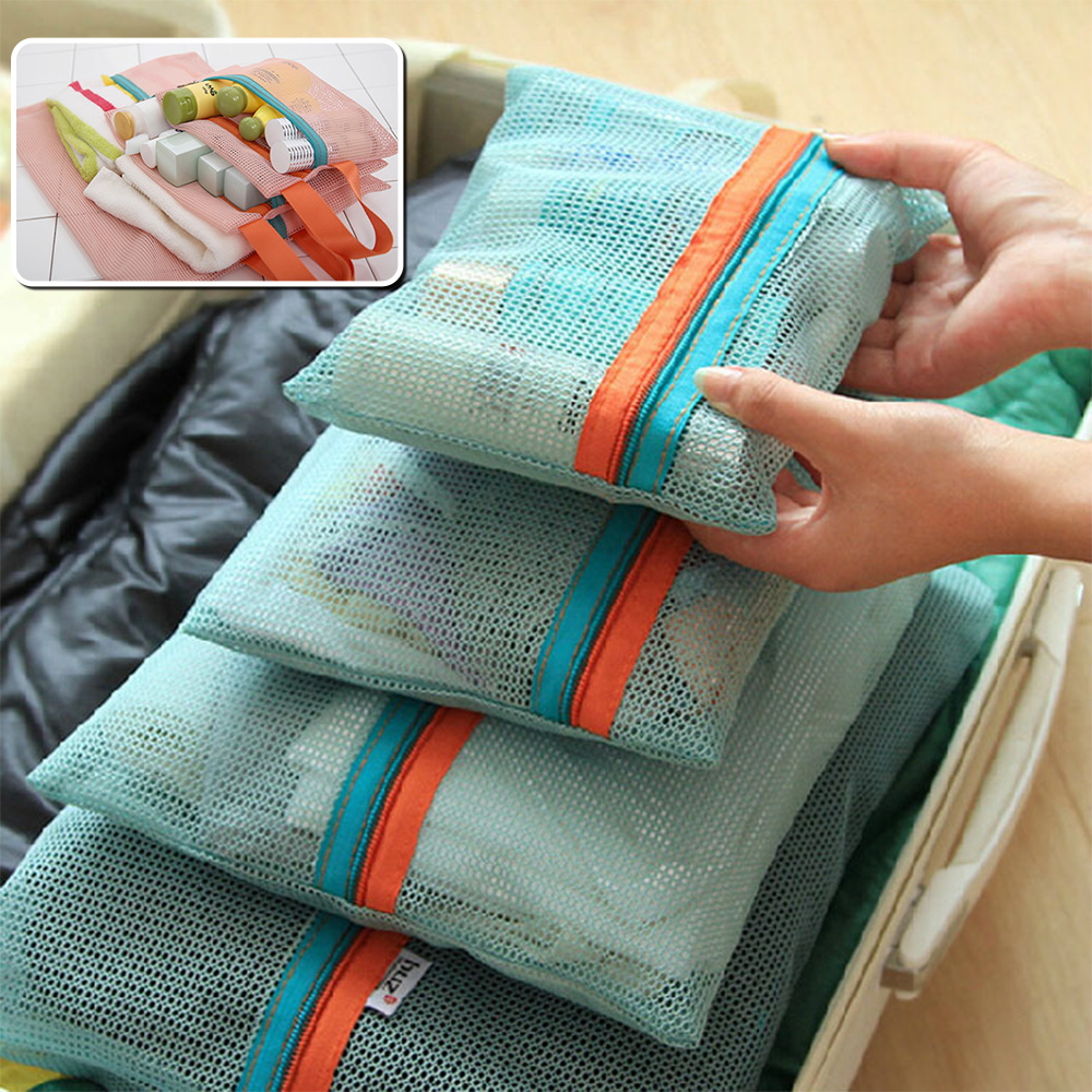 4 Pcs/Set Mesh Pouch Travel Bag Organizer Set Ziplock Bag Clothes Storage  Bag Travel Luggage Organizer Cosmetic Bags Organizer