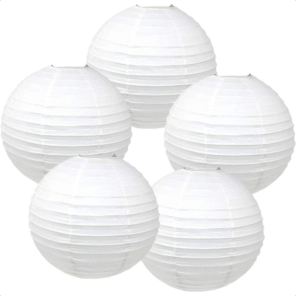 8 Inch White Paper Lanterns with LED Lights
