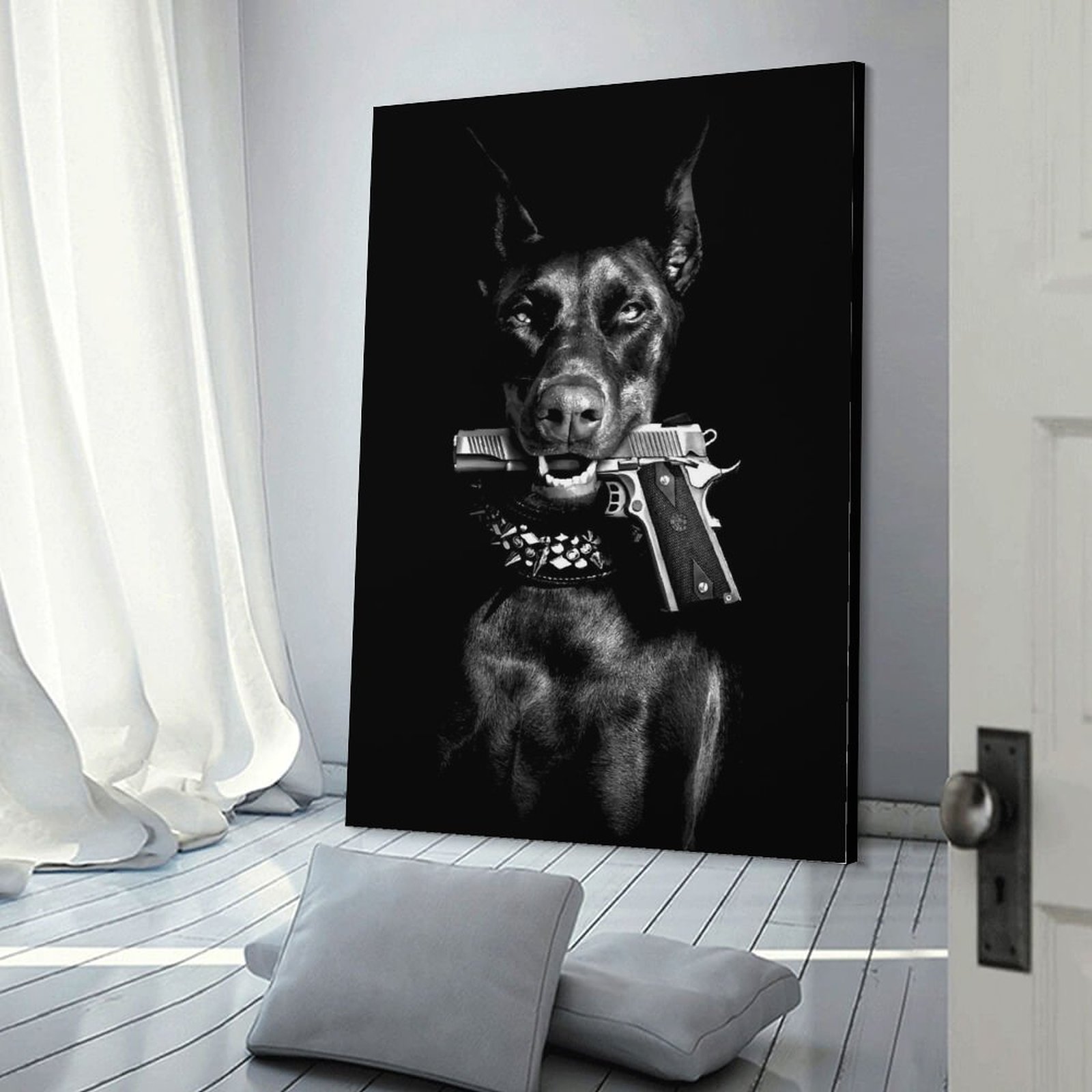 Black and on sale white dog canvas